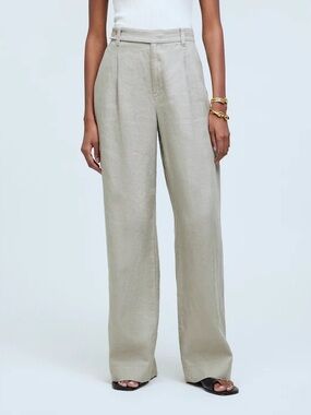 Madewell Harlow Wide-Leg Linen Pants - Light Taupe